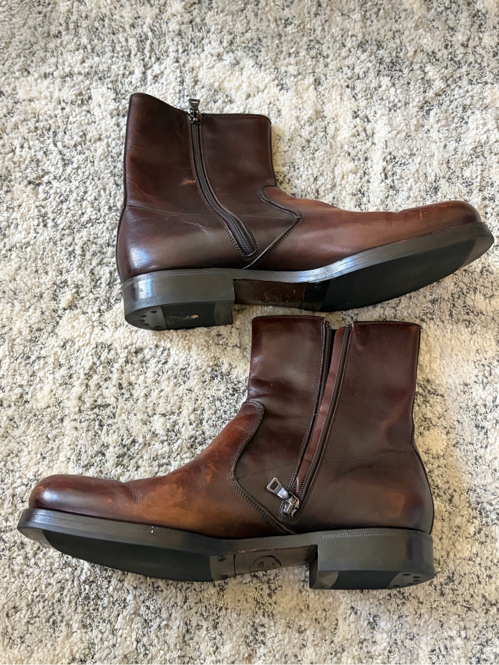 Vintage Prada Brown Leather Zip-Front Boots Men’s Size 9 EUC Made in Italy - Picture 8 of 13